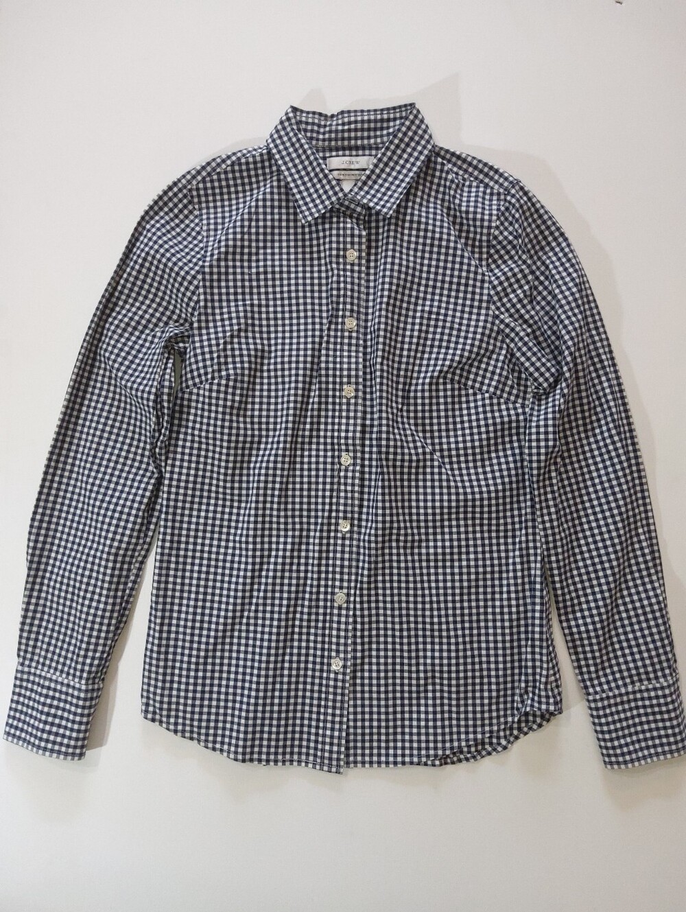 J. Crew Perfect Stretch Gingham Button Down Shirt Womens XS Navy White Classic‎